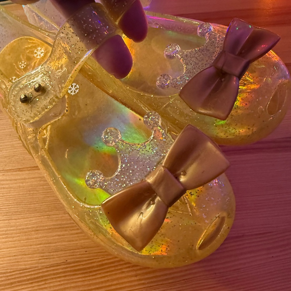 Kids Glittery Gold Bow Shoes